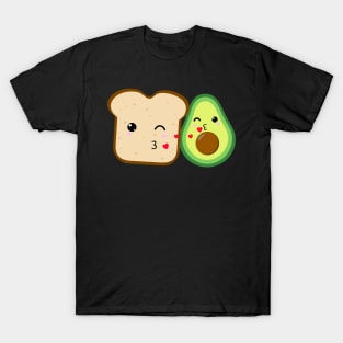 Cute Kawaii avocado kissing toast flying hearts T-Shirt